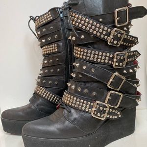 Jeffrey Campbell studded black platform boots